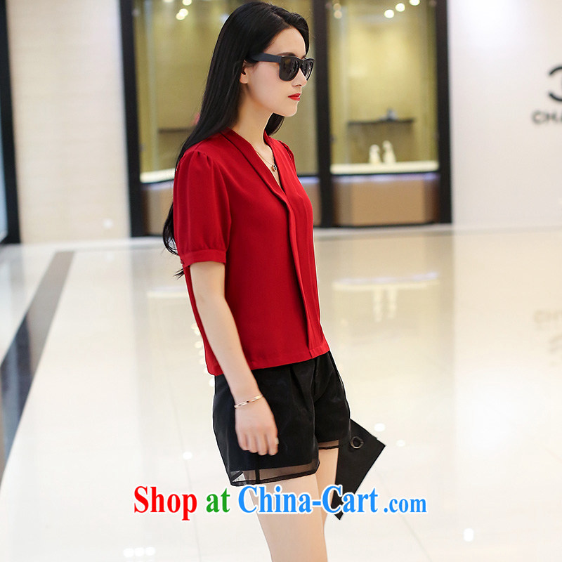 1000 field the US-European and American fashion and indeed XL female snow woven short-sleeve shirt, loose shirt leisure two-piece red 3 XL 145 - 165 jack, 1000 field and the United States, and, shopping on the Internet