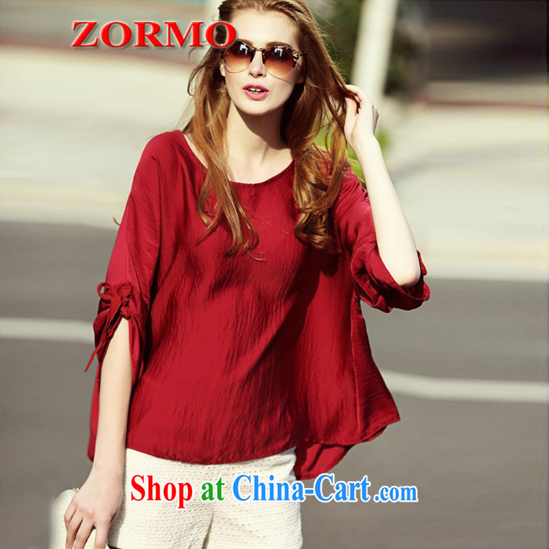 ZORMO larger women summer mm thick loose bat shirts and indeed XL T shirts Satin T shirt deep red XXL