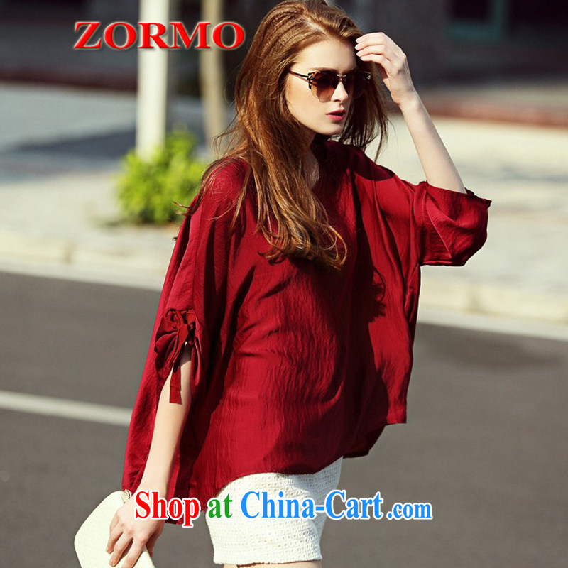 The ZORMO code female summer mm thick loose bat shirts and indeed XL T shirts Satin T shirt deep red XXL, ZORMO, shopping on the Internet