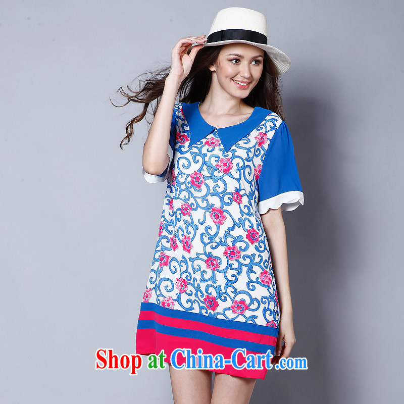 Connie's dream in Europe and the Code women summer 2015 new thick mm fashion doll short-sleeved stamp dress J 8228 blue XXXL, Anne's dream, and shopping on the Internet