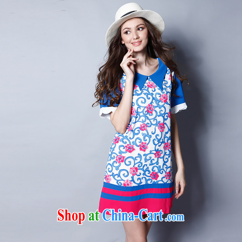 Connie's dream in Europe and the Code women summer 2015 new thick mm fashion doll short-sleeved stamp dress J 8228 blue XXXL, Anne's dream, and shopping on the Internet