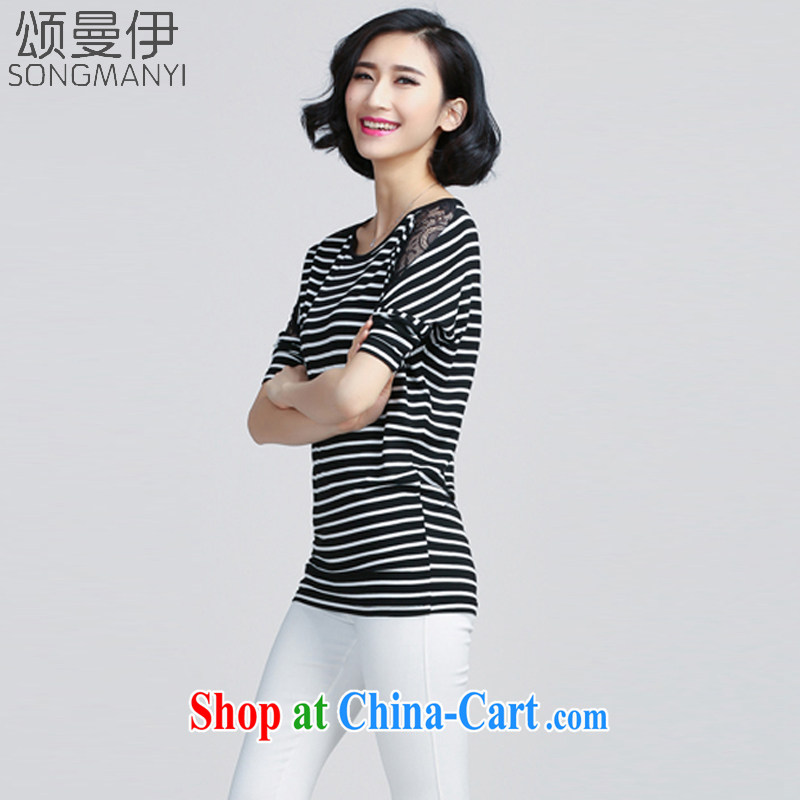 Also, the 2015 summer, the Korean version of the greater code female liberal T-shirt striped lace bat T-shirt T shirts women 6077 black XXXXL, of Manchester, and, shopping on the Internet