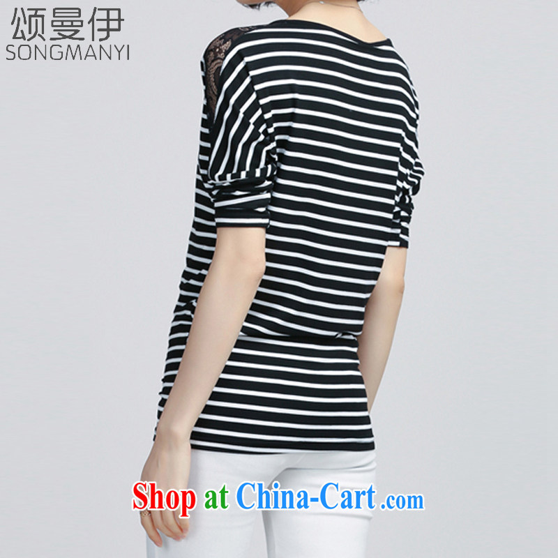 Also, the 2015 summer, the Korean version of the greater code female liberal T-shirt striped lace bat T-shirt T shirts women 6077 black XXXXL, of Manchester, and, shopping on the Internet