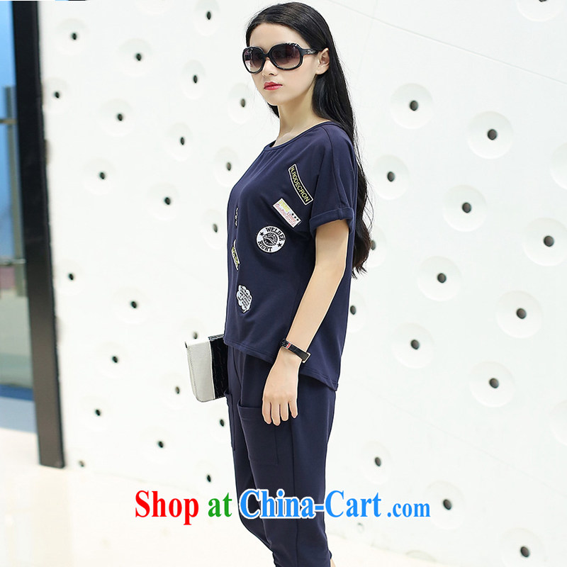 Tang year summer new, larger women who loose clothing and Leisure package thick MM graphics thin short-sleeved T pension two-piece dark blue 1788 4 XL 165 - 175 jack, Tang, and shopping on the Internet