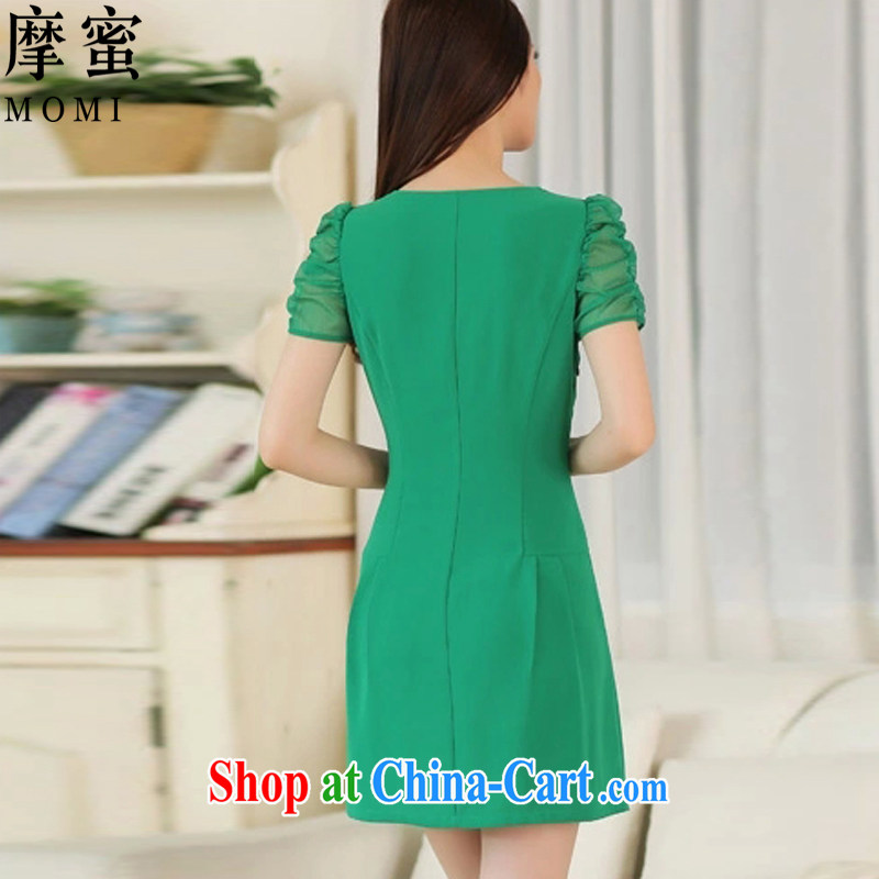 Moses honey summer 2015 mm thick Korean at OL beauty of Yuan small incense in the wind long, elegant lady aura dresses DM 29 green XXXXL, Moses honey (MOMI), and, on-line shopping