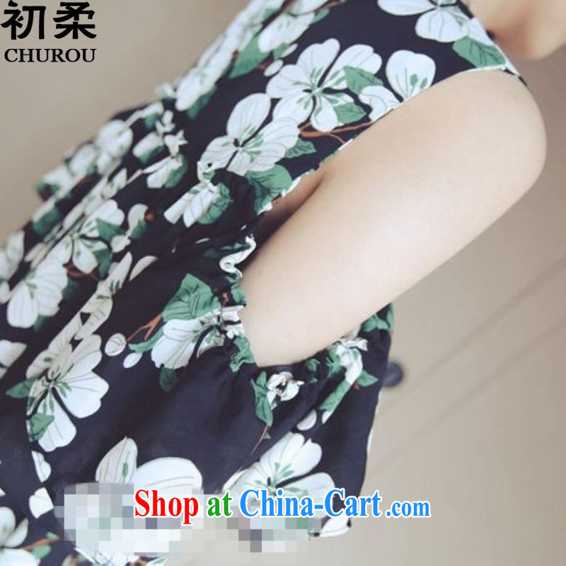 Flexible early 2015 summer edition won the Code women mm thick graphics thin the waist 200 Jack floral terrace shoulder cuff dress black XL early, Sophie (CHUROU), online shopping