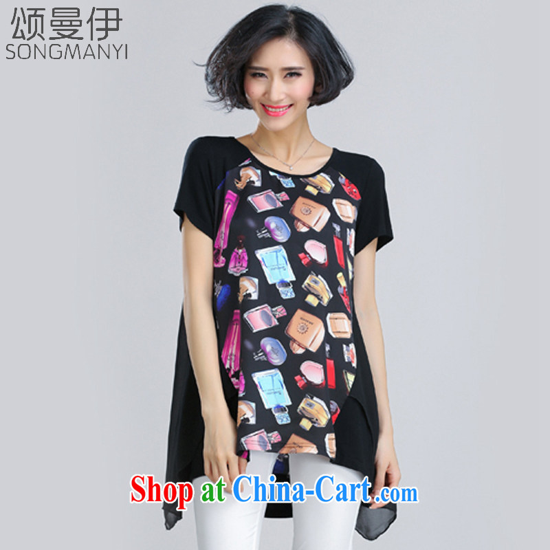 Also, the 2015 summer new Europe the code stamp loose video thin short-sleeve shirt T women 6081 black A XXXXXL paragraph