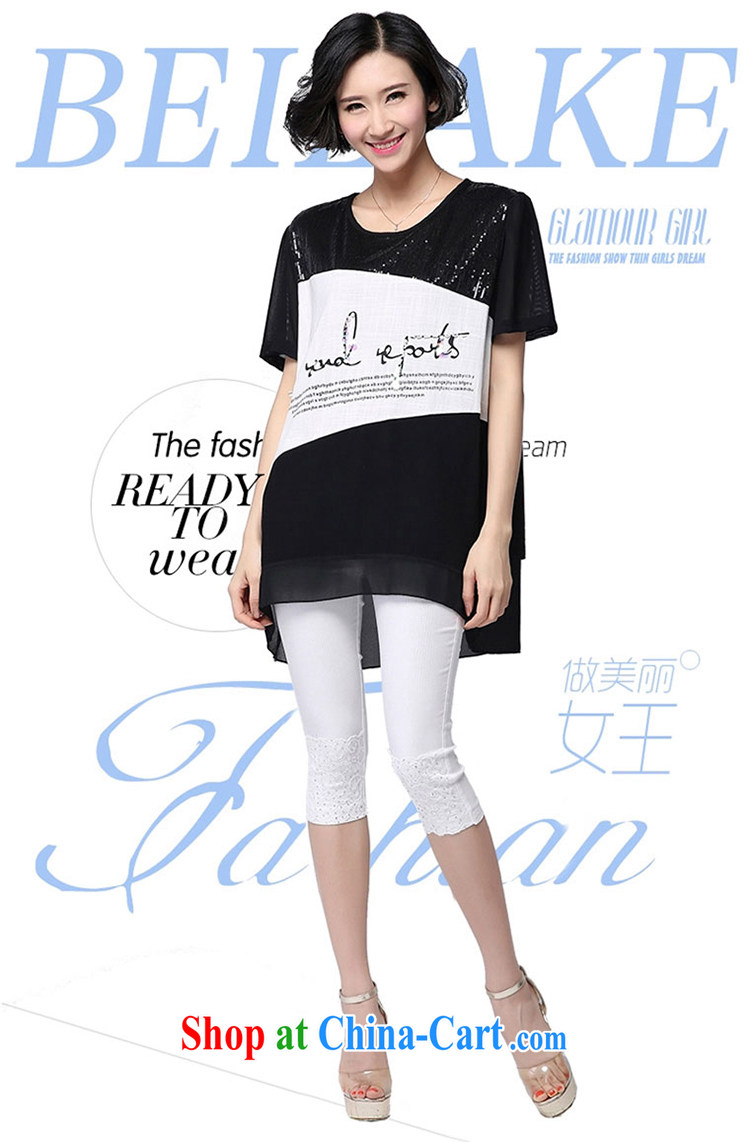 Catherine's 2015 summer new Korean version mm thick loose the code female snow-woven stitching short-sleeved shirt T female summer black L pictures, price, brand platters! Elections are good character, the national distribution, so why buy now enjoy more preferential! Health
