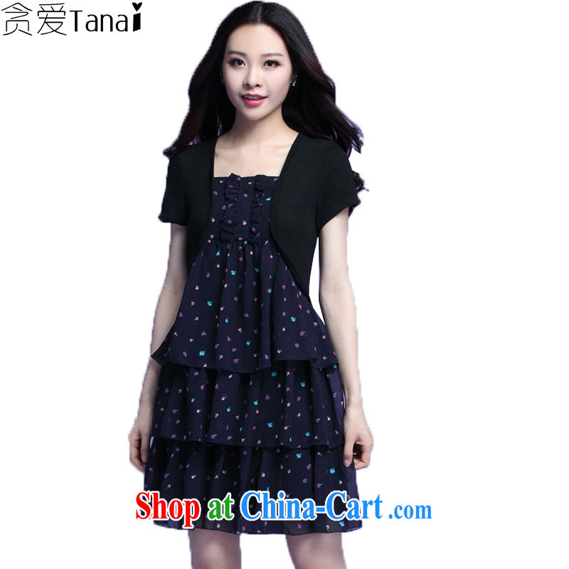 Loved summer new thick mm video thin and thick XL female short-sleeve leave two waves, snow-woven dresses 3719 blue XXXL