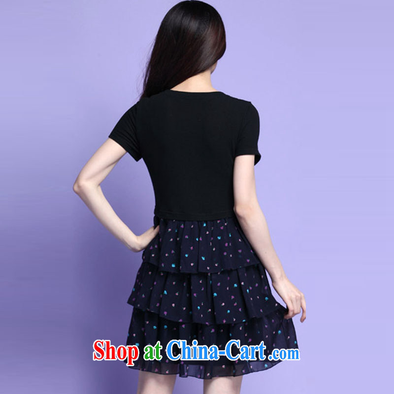 Loved summer new thick mm video thin and thick XL female short-sleeve leave two waves, snow-woven dresses 3719 blue XXXL, loved (Tanai), and shopping on the Internet