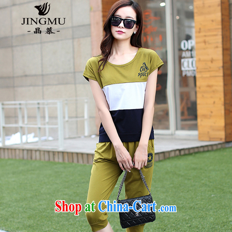crystal of pure cotton short-sleeved T pension campaign kit women summer leisure package on 2015 mm larger female Two-piece army green XXL, Wafer (JINGMU), and, on-line shopping
