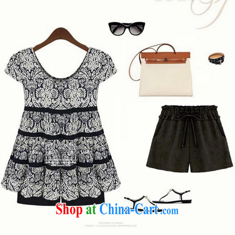Khin Nyunt, the larger female thick dresses 2015 new summer wear thick sister Europe video thin floral short-sleeved snow woven shirts black 5 XL Newmont your LAN, Internet shopping