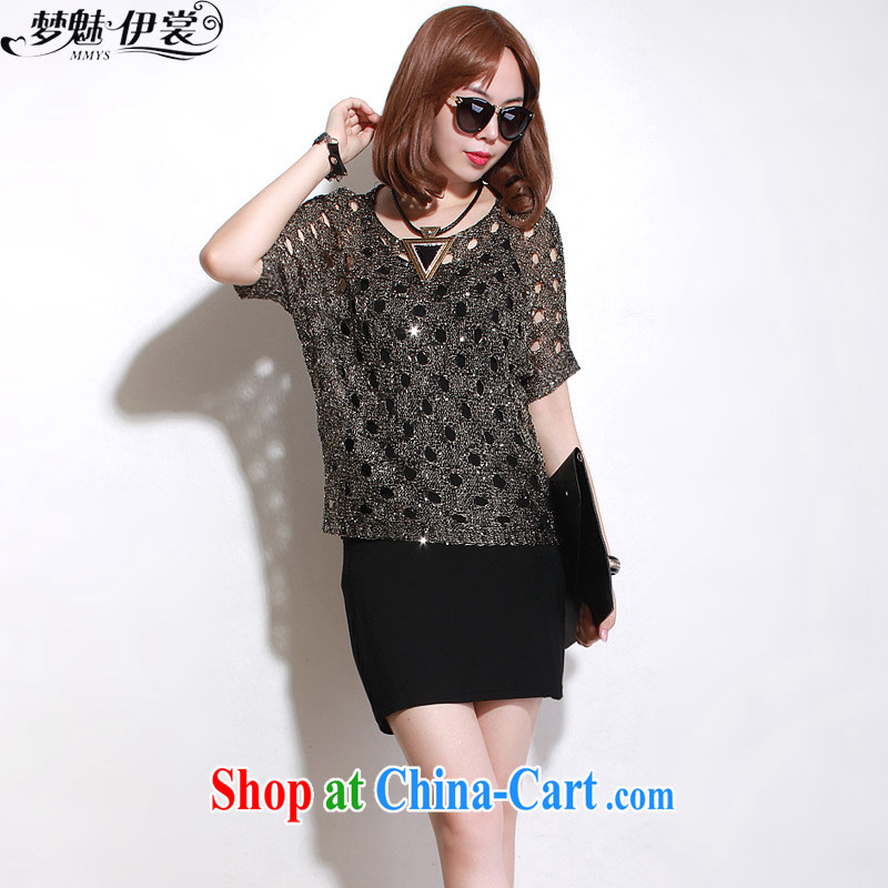 Made the Advisory Committee summer Korean version in short about 100 ground XL women mm thick, long, irregular Openwork, knitted T-shirt T-shirt, black _single layer_