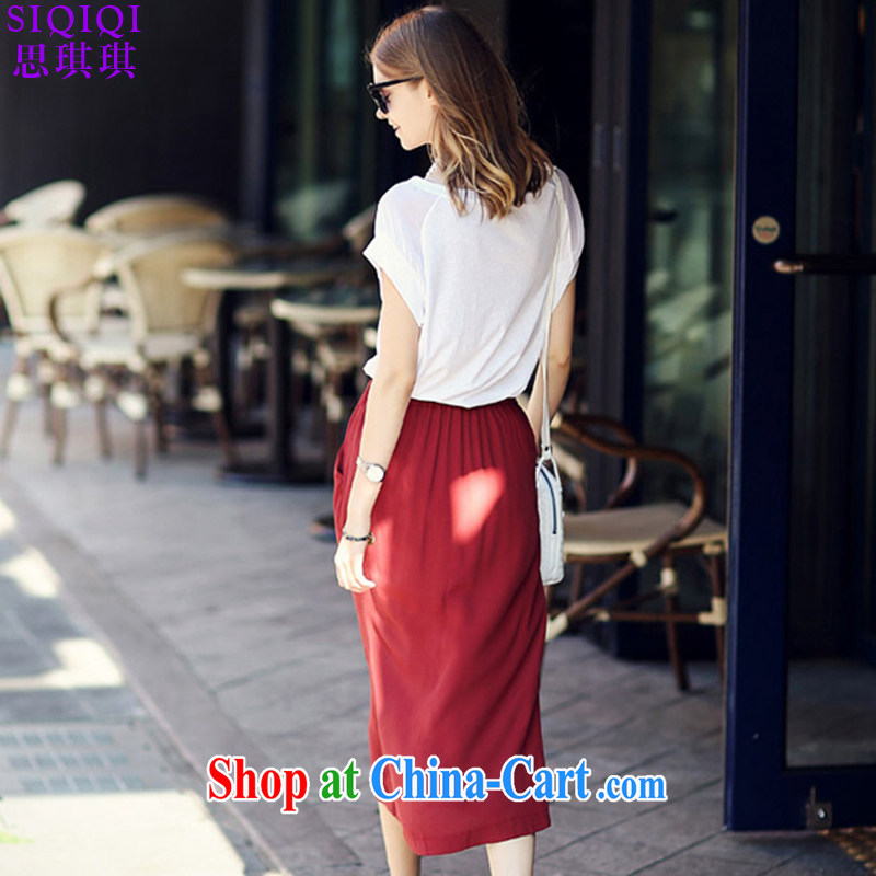 The Qi Qi (SIQIQI) 2015 summer new emphasis on cultivating mm video thin T-shirt + red skirt in two-piece TZ 1050 photo color 5 XL, Cisco Qi Qi (SIQIQI), online shopping