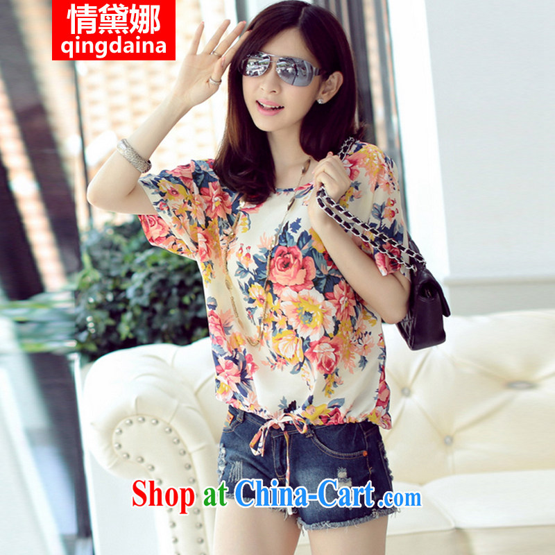 Love, Diana 2015 Korean version and indeed increase 2015 summer new thick sister larger female fancy loose short-sleeve snow woven shirts women T-shirt fancy XXXL 180 - 220