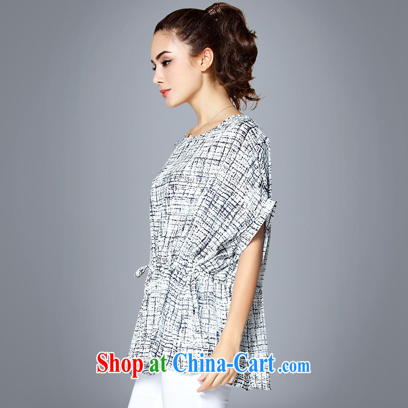 Cheuk-yan Yi Lai Ying 2015 summer new expertise, Ms. mm larger bat sleeves snow woven shirts loose video thin grid stamp the waist breathable shirt T-shirt 66,010 black on white, blue, M recommended 85 - 100 jack, Cheuk-yan Yi-lai, and shopping on the Internet