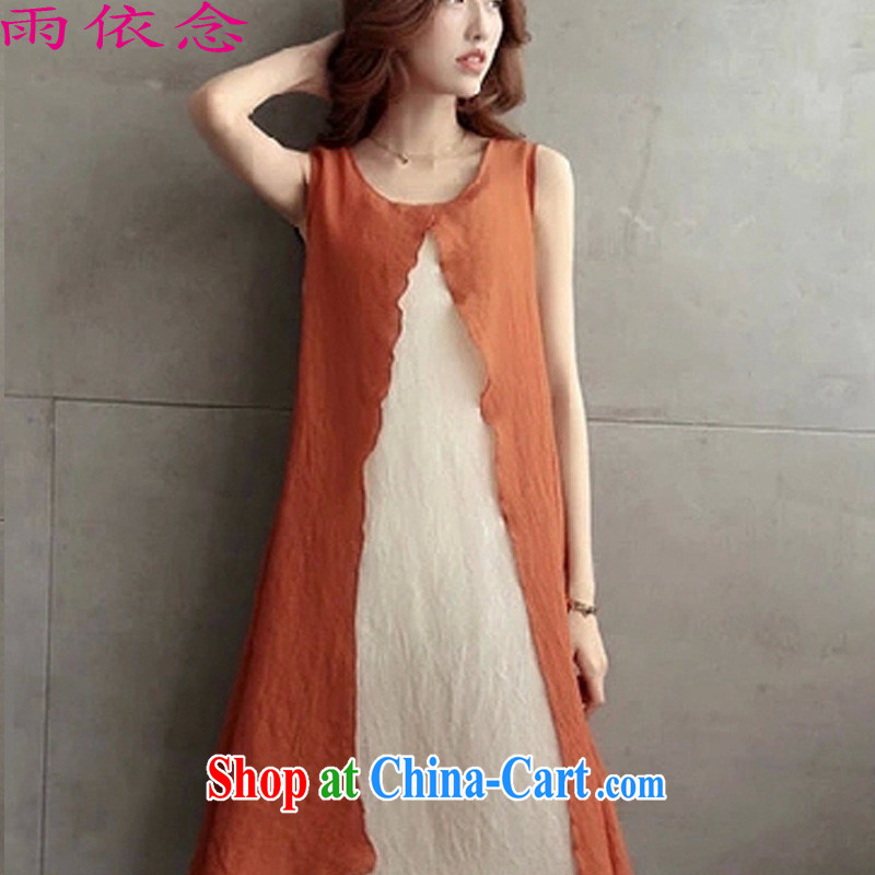 RAIN IN ACCORDANCE WITH idea 2015 new women retro art cotton the dresses summer long skirt loose the code leave two linen skirt 8539 orange M, rain in philosophy, and shopping on the Internet