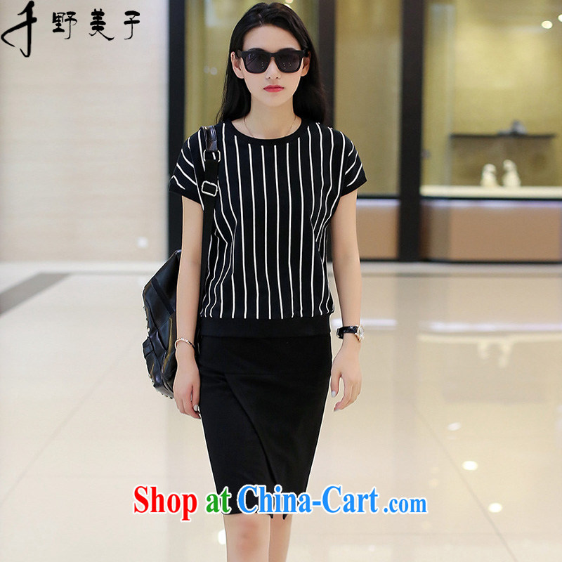 1000 field the increase is indeed increasing, women with stylish package summer new streaks round-collar short-sleeve shirt T body skirt Kit picture color 4 XL 165 - 180 Jack left and right