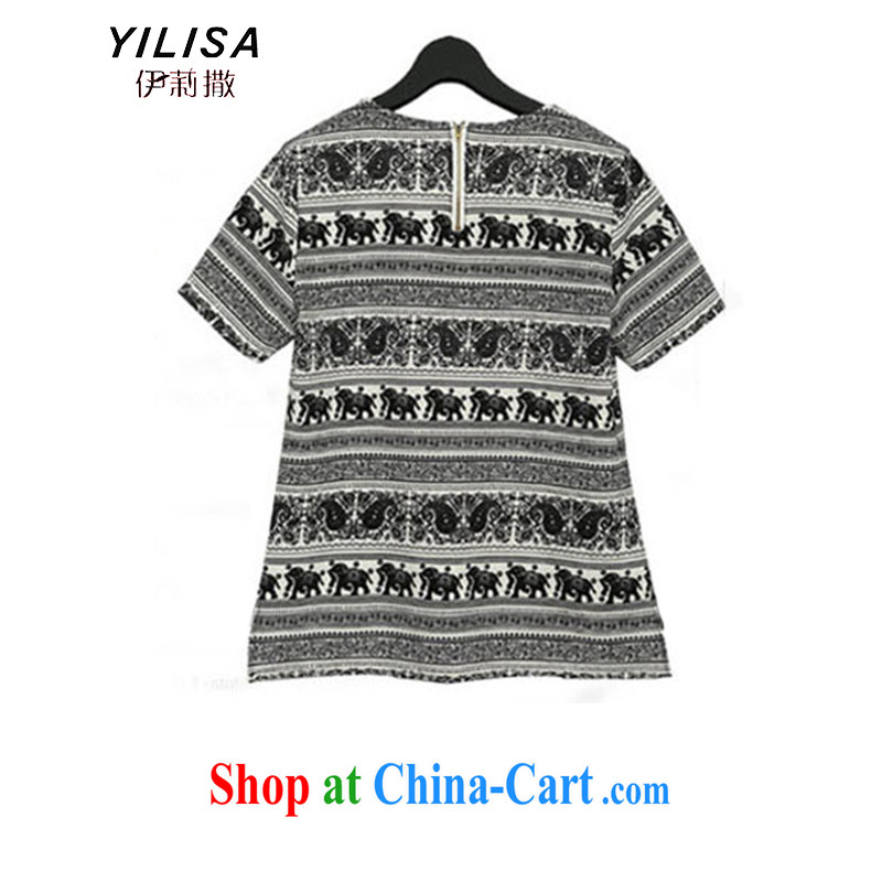 America and Europe YILISA larger female summer T-shirts packaged thick MM new hot figure suit graphics thin T-shirt + snow woven large code stitching trousers Y 5558 photo color 4 XL, Ms. sub-Saharan (YILISA), online shopping