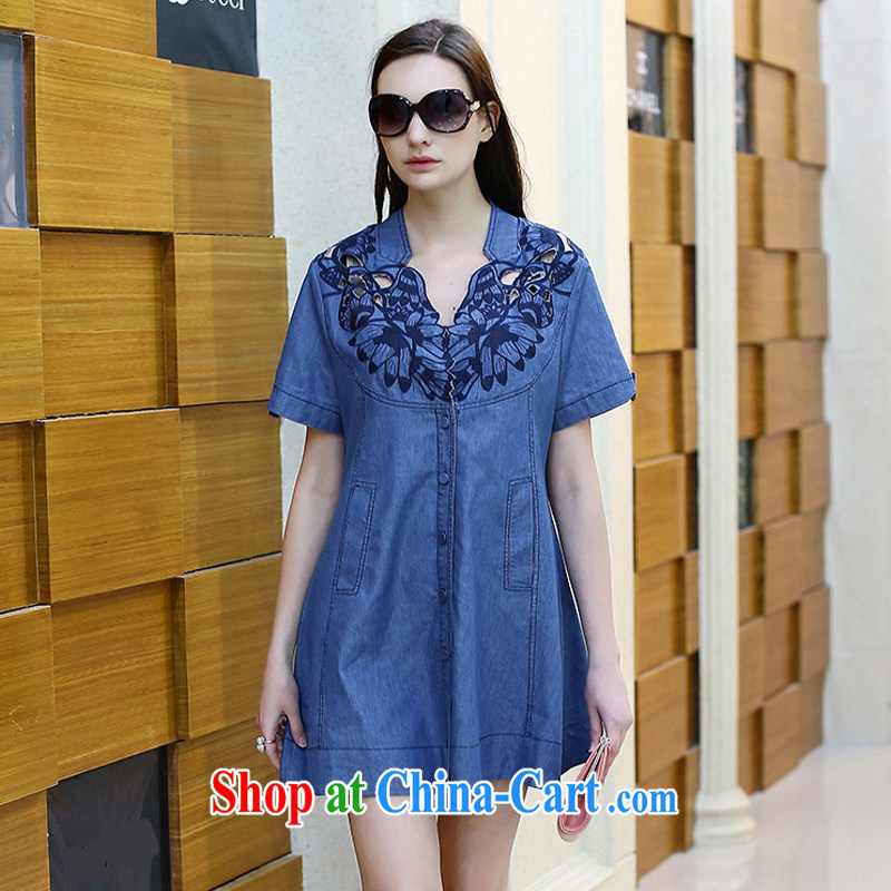 Susan Sarandon aviation 2015 summer new thick mm stylish embroidered larger women is the increased code 200 Jack denim dress dresses Z 1736 map color 5 XL, Dan Jie Shi (DANJIESHI), online shopping