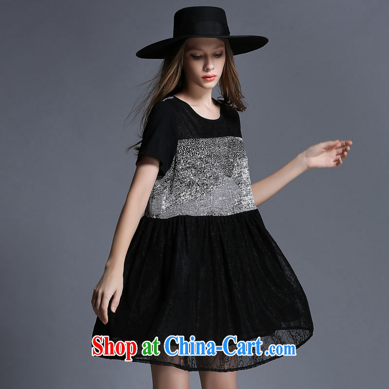 The summing up, 2015 focused on the younger sister, female summer new stylish stitching cultivating graphics thin round-collar short-sleeve dress 1965 black XXXXL, the proscribed (MUFUNA), shopping on the Internet