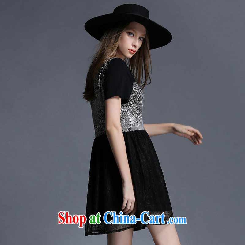 The summing up, 2015 focused on the younger sister, female summer new stylish stitching cultivating graphics thin round-collar short-sleeve dress 1965 black XXXXL, the proscribed (MUFUNA), shopping on the Internet