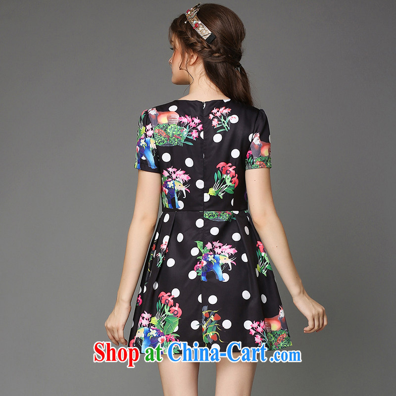 Elizabeth and 2015 summer new, focusing on Europe and her sister on the MM Code women Beauty aura elephant flower dress short-sleeved wave point skirt genuine Z 785 - Black 3XL, discipline, Elizabeth, and shopping on the Internet