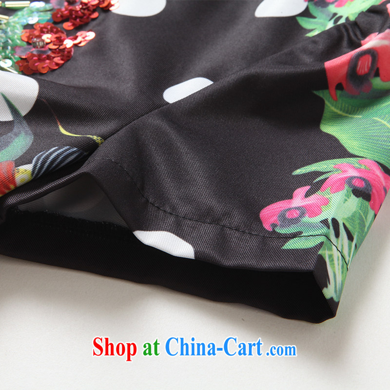 Elizabeth and 2015 summer new, focusing on Europe and her sister on the MM Code women Beauty aura elephant flower dress short-sleeved wave point skirt genuine Z 785 - Black 3XL, discipline, Elizabeth, and shopping on the Internet