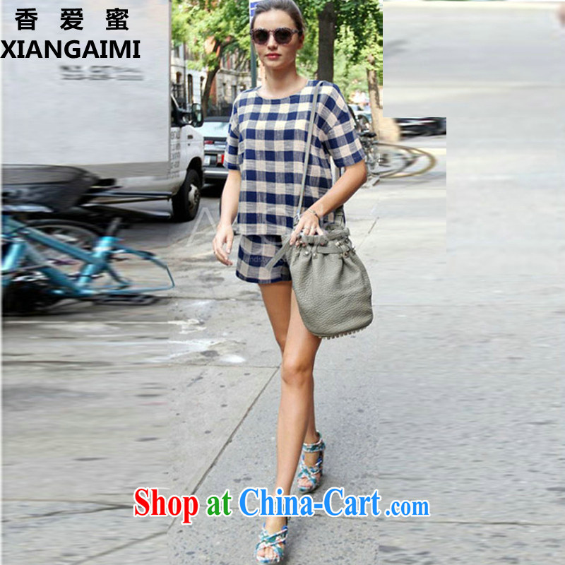 Fragrant Honey Love 2015 King, women mm thick European Summer 200 Jack linen plaid stamp T-shirt shorts leisure two kits with picture color XXXXXL