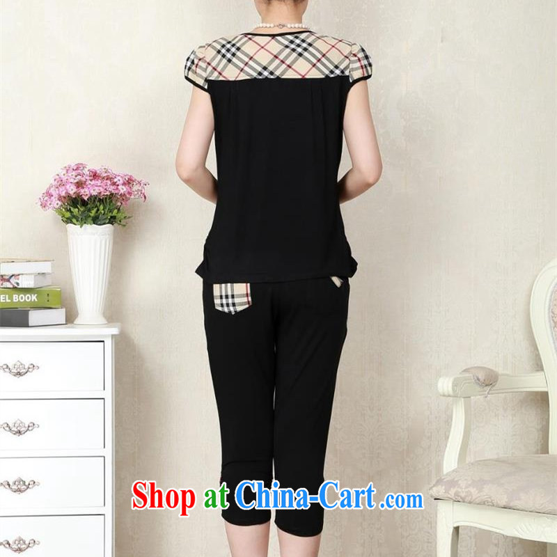 Middle-aged and older female summer short sleeve with middle-aged T shirt mom with two-piece T-shirt 40 - 507 pants thick mm larger sports and casual wear female black XXXXXL, eagle feathers lung (YINGYULONG), and, on-line shopping