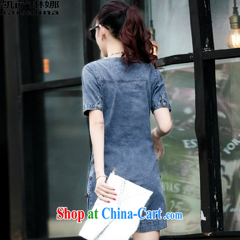 Catherine's 2015 summer new Korean trendy, female video thin stamp short-sleeved blue denim dress A field skirt summer 848 denim blue M, Catherine (kaisalna), online shopping