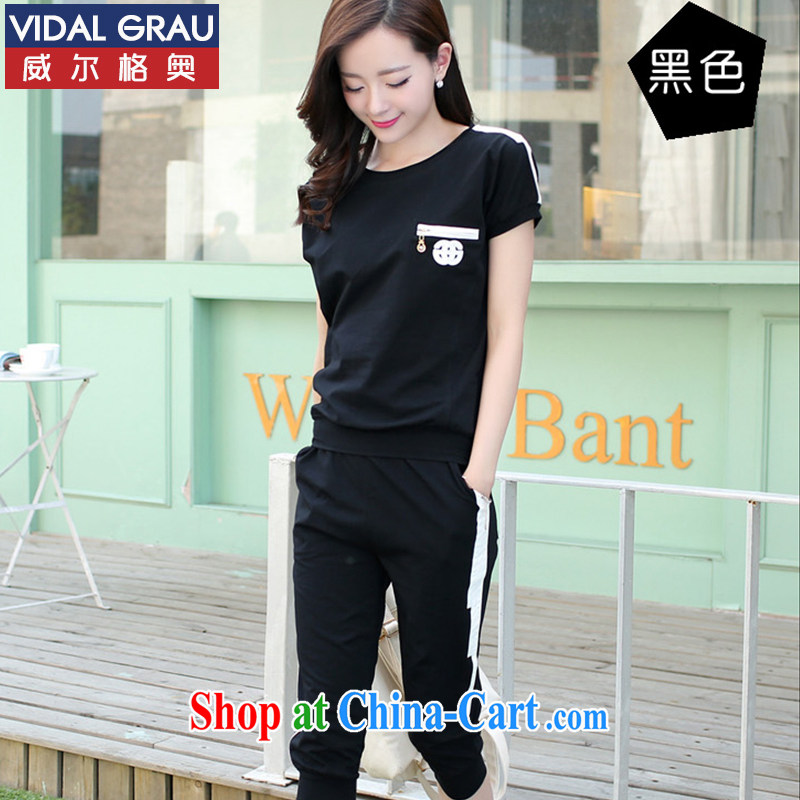 VIDALGRAU cotton sportswear girls summer thick sister and stylish lounge and indeed increase, female fat people graphics thin, 8176 W black 4 XL _180 - 200 jack