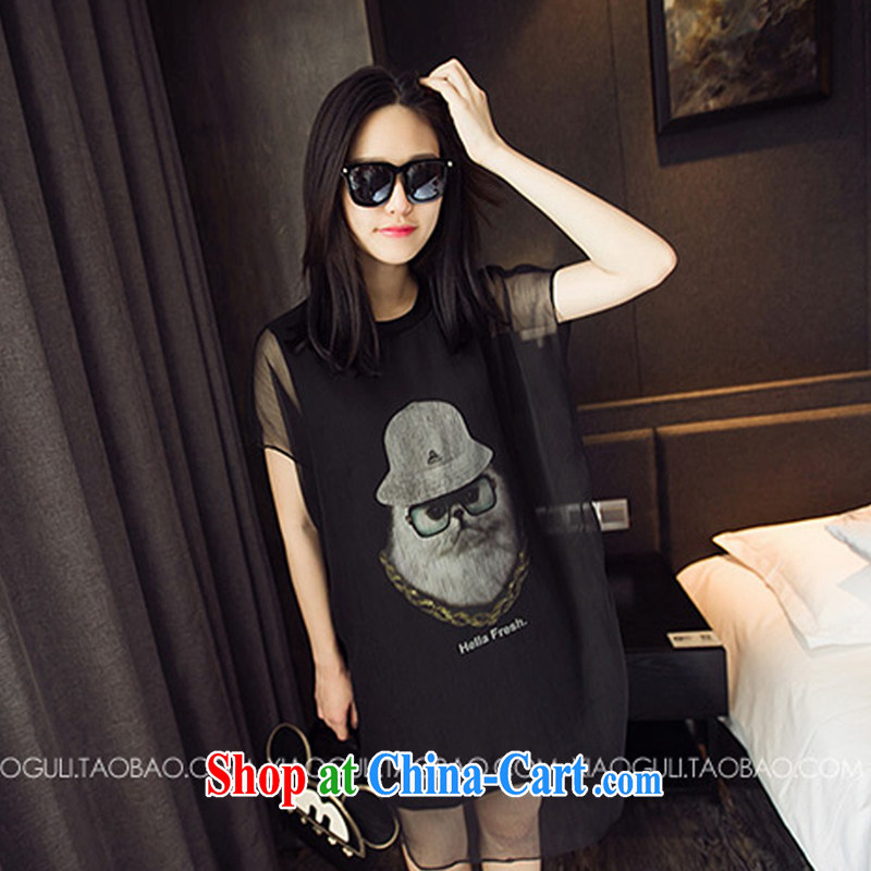 Robert Black, rounded off the 2015 code female summer Jack 200 mm thick owl yarn stitching graphics thin fake two-piece short sleeve dress 9330 black XXXXL, Park, building, shopping on the Internet
