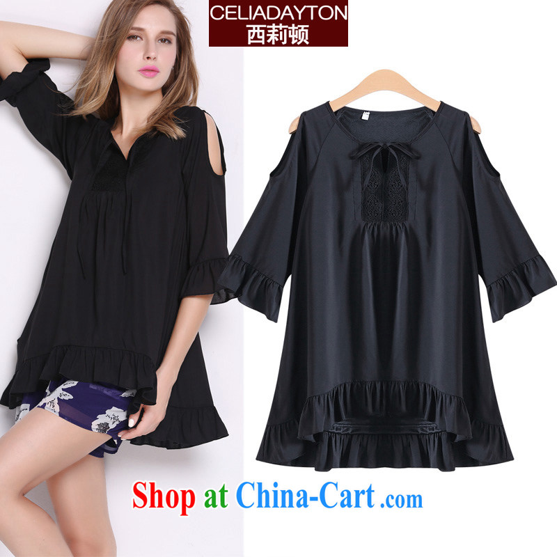 Cecilia Medina Quiroga and Macedonia is indeed XL women summer 2015 new mm thick sister in long loose video thin ice woven shirts female 200 catties of aristocratic ladies T-shirt black 7XL