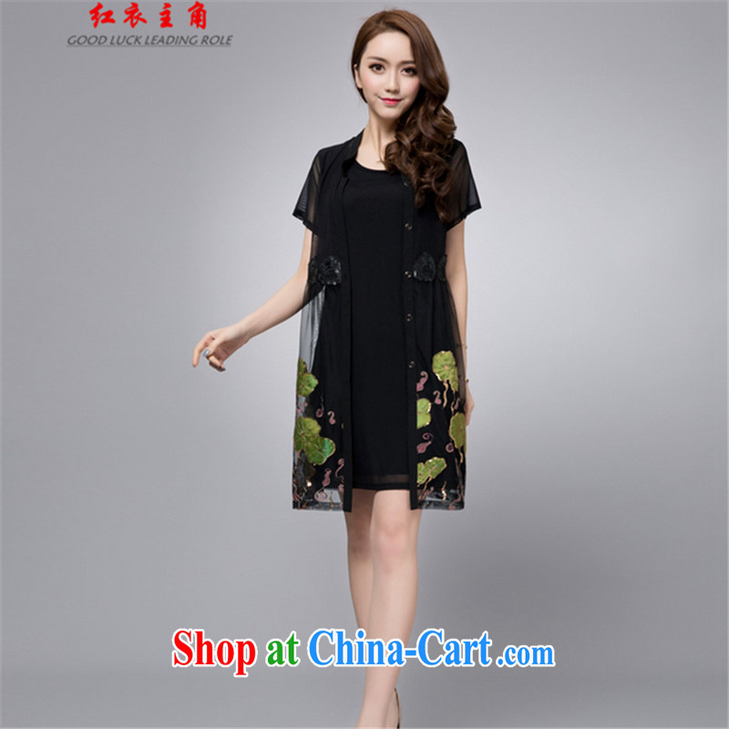 Red Star 2015 summer mom with thick MM leave of two short-sleeved dresses large green code XXXL