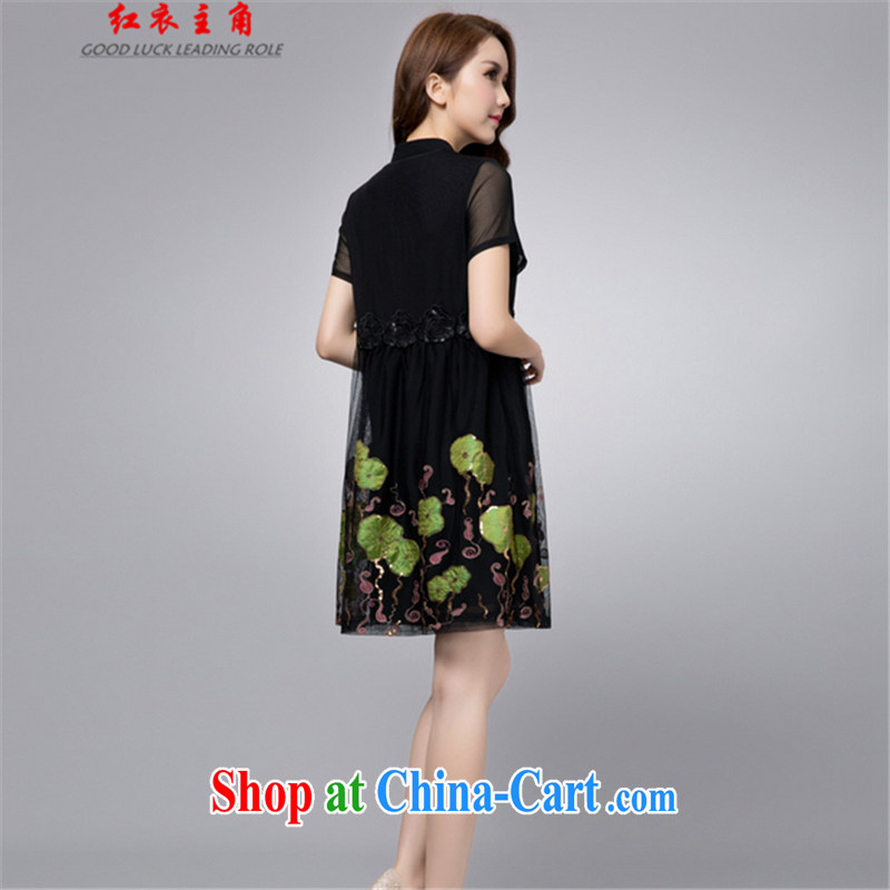 Red Star 2015 summer mom with thick MM leave of two short-sleeved dresses green code XXXL, red stars, shopping on the Internet