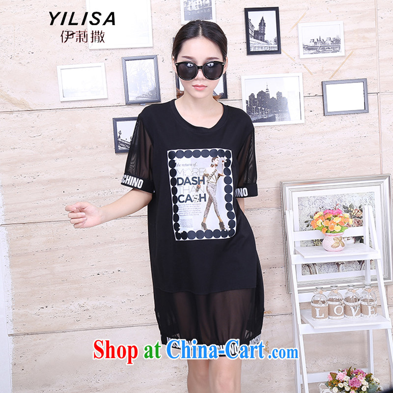 The YILISA indeed XL women summer mm thick graphics thin dresses 200 jack, long beauty figure loose solid dresses Y 9107 black XXL, Ms. Isaac (YILISA), online shopping