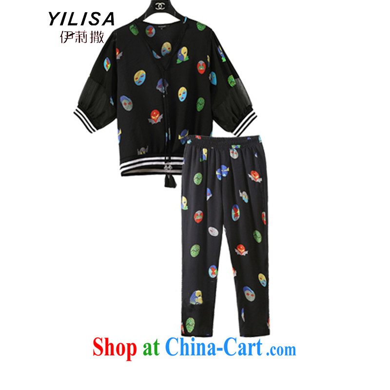 New YILISA in Europe and America, the Code's summer T-shirts packaged thick mm sport and leisure snow-woven T-shirt loose thin coat 9 pants Y 5565 black XXXL, Ms. sub-Saharan (YILISA), online shopping