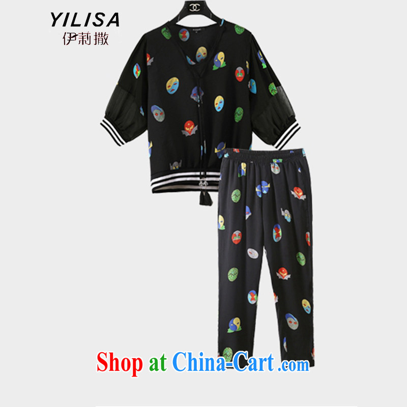 New YILISA in Europe and America, the Code's summer T-shirts packaged thick mm sport and leisure snow-woven T-shirt loose thin coat 9 pants Y 5565 black XXXL, Ms. sub-Saharan (YILISA), online shopping