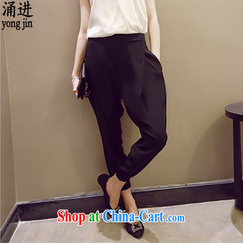 The 2015 summer new, loose the code female pants leisure 100 ground elasticated waist graphics thin, trousers and thick MM pants 2879 black 3 XL, Chung, and shopping on the Internet