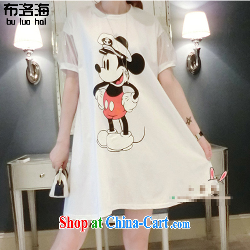The sea 2015 summer new cotton Korean relaxed thick MM cartoon stamp leisure Web yarn short-sleeve larger women dresses 9048 large white code are code, sea, and shopping on the Internet