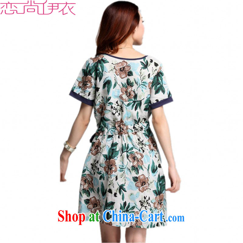 The package mail and indeed increase code 2015 new Korean version linen stamp arts loose the code short-sleeved dress suit the waist summer skirt green XXL approximately 140 - 160 jack, slim, Connie, and shopping on the Internet
