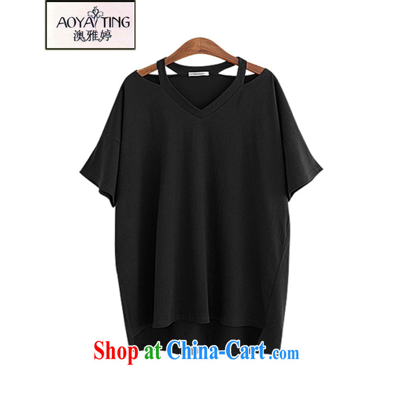 o Ya-ting 2015 summer new and indeed XL women mm thick Korean Beauty T-shirt V short-sleeved shirt T black 4 XL recommends that you 160 - 180 jack