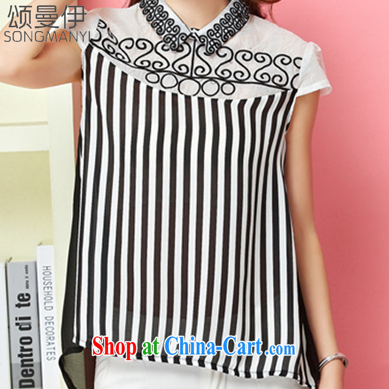 Also, the 2015 summer new female embroidery loose the code snow woven shirts female small T-shirt summer short-sleeved snow woven shirts 8047 black-and-white striped XXXL, Chung, and, shopping on the Internet
