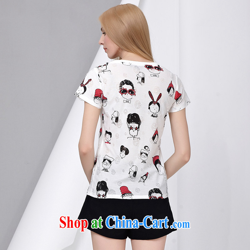 cheer for 2015 XL girls thick MM summer new Korean cartoon stamp graphics thin black-out poverty short-sleeved T pension 2862 white 2XL, cross-sectoral provision (qisuo), online shopping