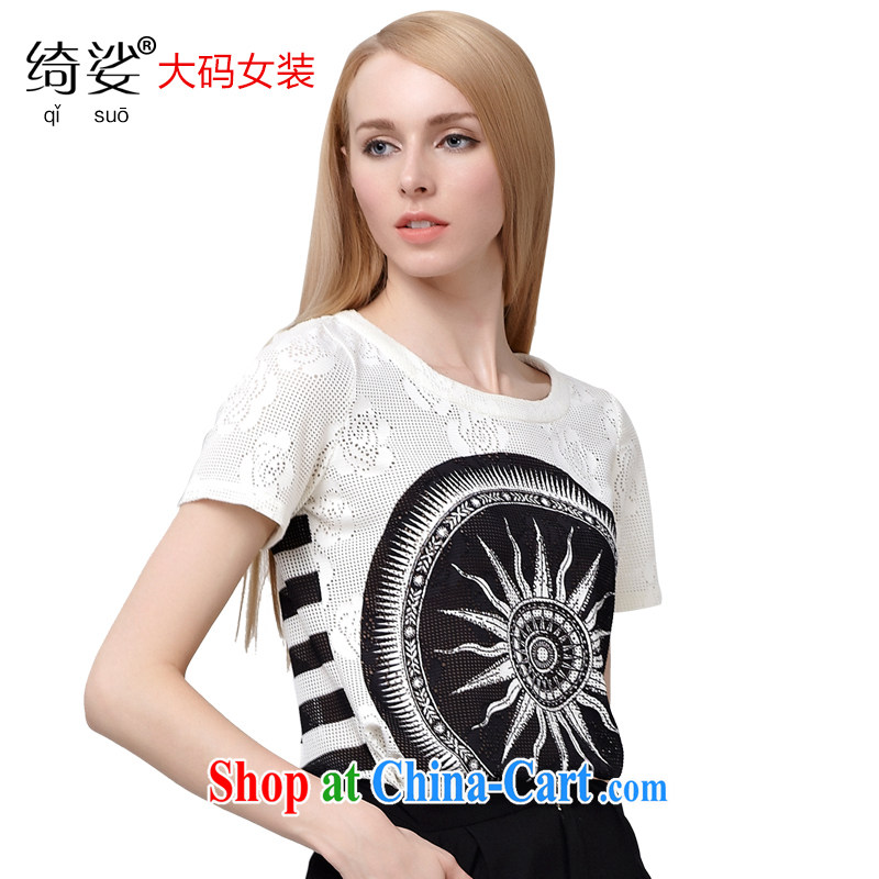 cheer for 2015 XL girls with thick MM summer new Korean version stamp duty beauty lounge and a short-sleeved shirt T 2800 white 2XL