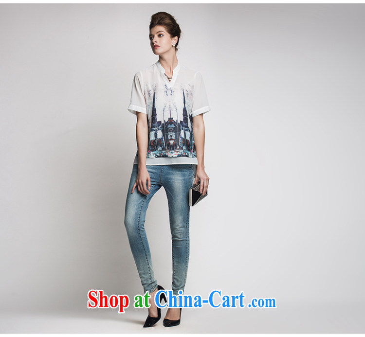 Slim, Mr Big, female 2015 summer new thick mm stylish V collar building stamp short sleeve T-shirt 952013251 white 3XL pictures, price, brand platters! Elections are good character, the national distribution, so why buy now enjoy more preferential! Health