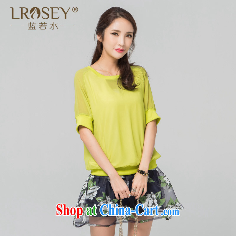 Blue Water larger female 2015 summer new thick MM relaxed beauty round-collar short-sleeve snow woven shirts T shirts yellow large code XXL, blue water (lrosey), online shopping