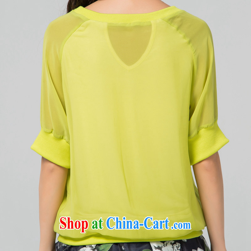 Blue Water larger female 2015 summer new thick MM relaxed beauty round-collar short-sleeve snow woven shirts T shirts yellow large code XXL, blue water (lrosey), online shopping