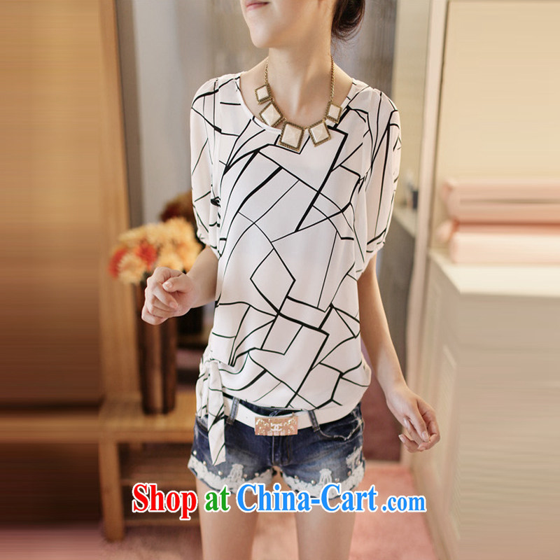 100 million new 2015 summer new female large code short-sleeved stamp snow woven shirts female YQC 7031 white squares XXL